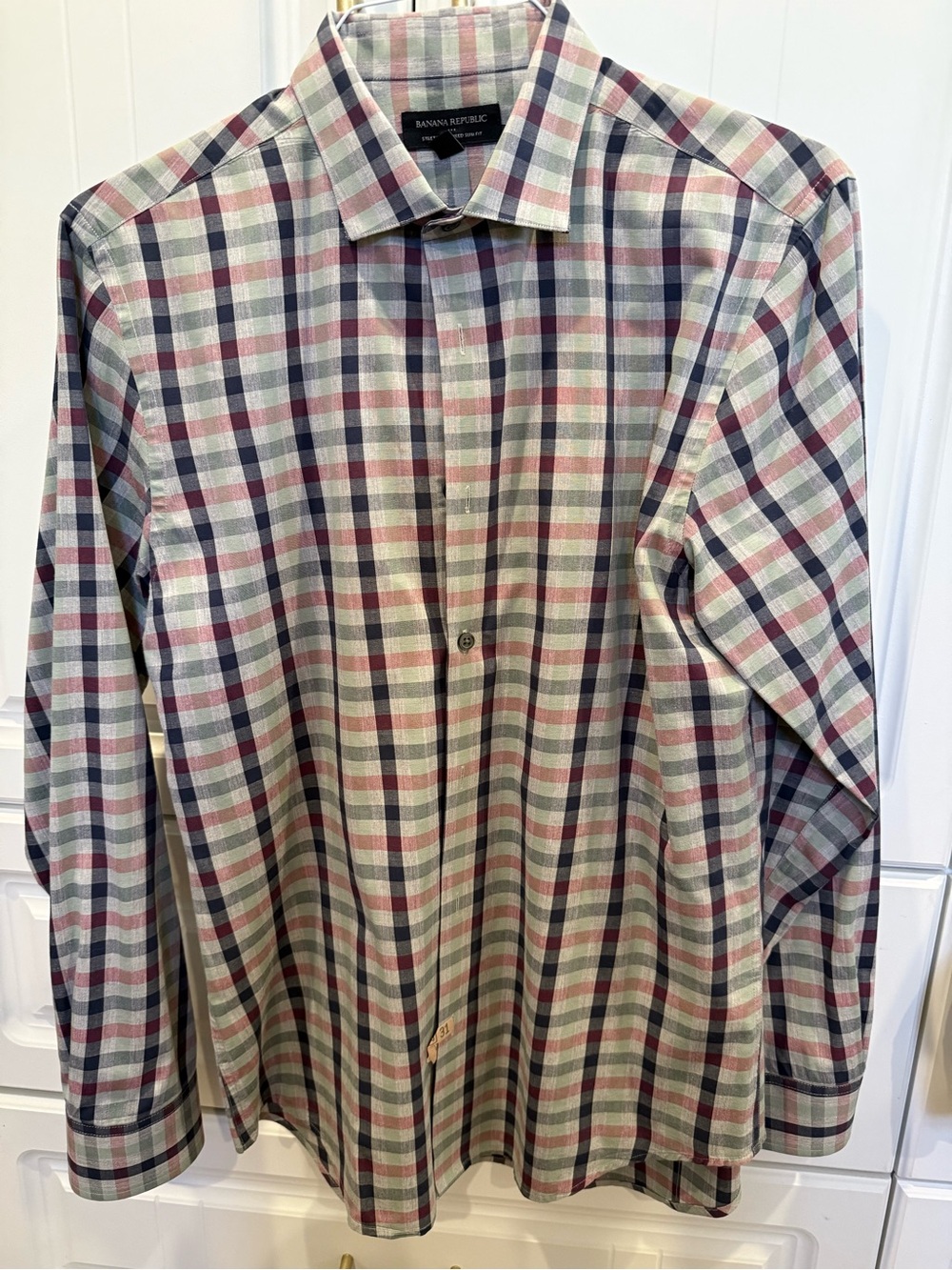 Banana Republic Men's Plaid Button-Up Shirt - Pink, Navy & Light Green